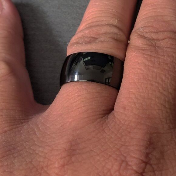 Men's Black 10mm Wedding Ring Band - 10mm Black Wedding Ring For Him - Picture 2 of 6